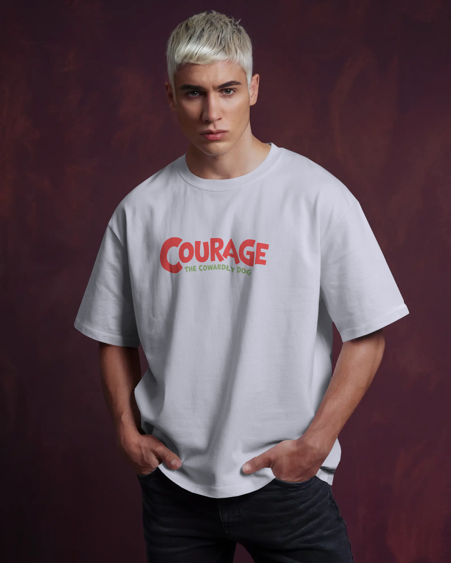 KOVASKO Mens Courage The Cowardly Dog Oversized T-Shirt
