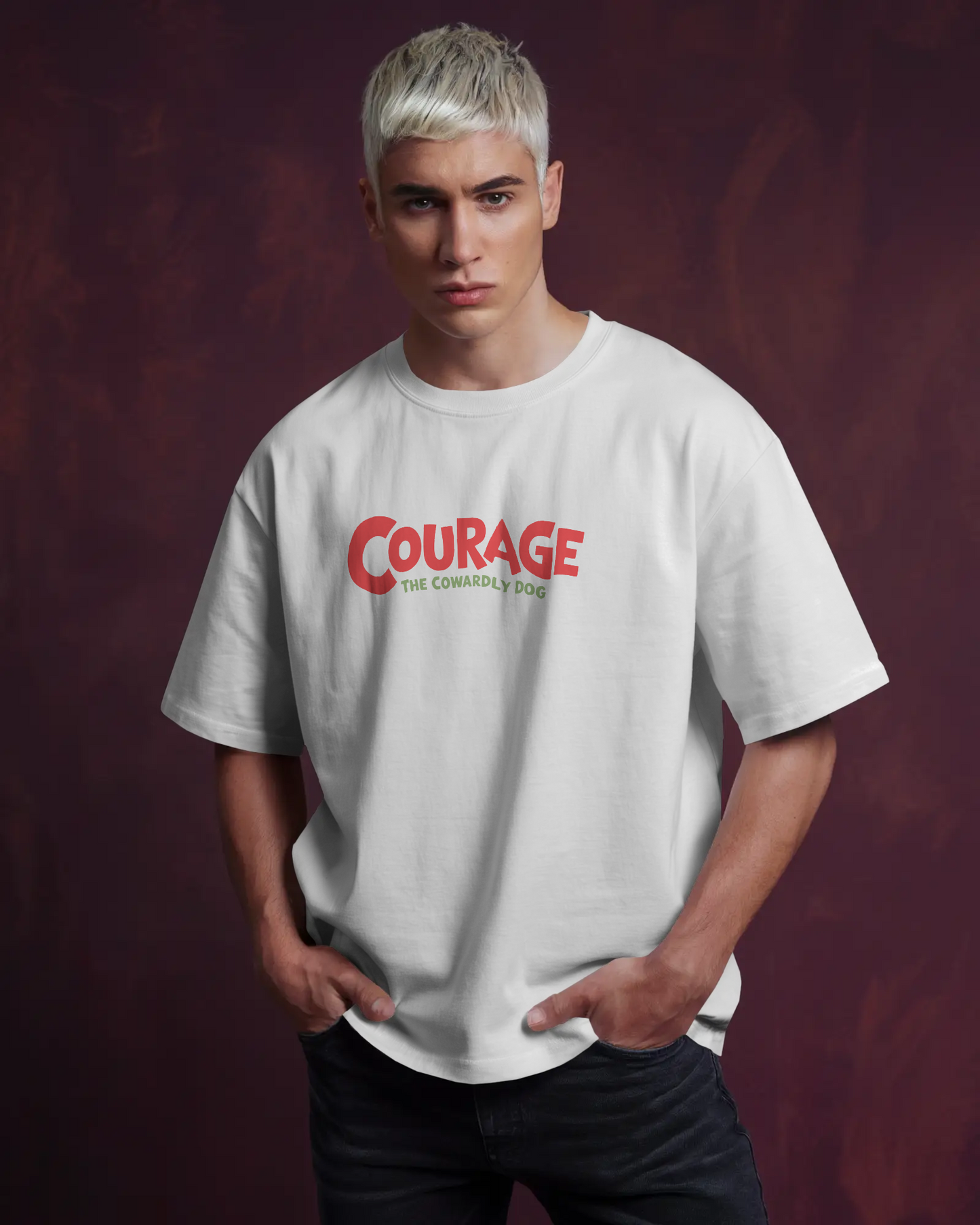 KOVASKO Mens Courage The Cowardly Dog Oversized T-Shirt