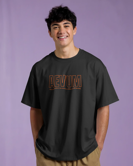 Blexee Men's Black Aevum Graphic Printed Oversized T-shirt